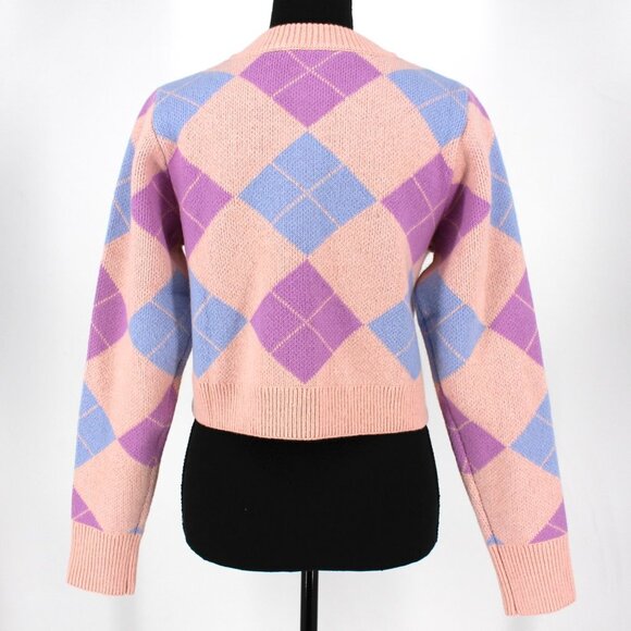 Hill House Home Argyle Breakfast Cardigan Sequin Embellished Sweater Pink S NEW - Picture 6 of 8